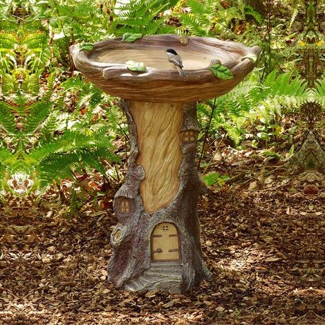 Bain d'oiseaux extérieur en polyrésine – Résistant aux intempéries – Multifonctionnel : mangeoire et abreuvoir – Décoration de jardin (1/2)