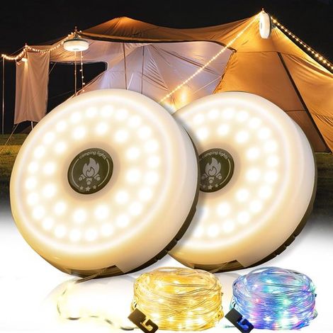 2 Stück 4 in 1 Lichterkette für Camping 8 Leuchtmodi (10 m) Wasserdicht Schnellladefunktion (USB C) Tragbar für Camping, Garten und Wandern (1/5)
