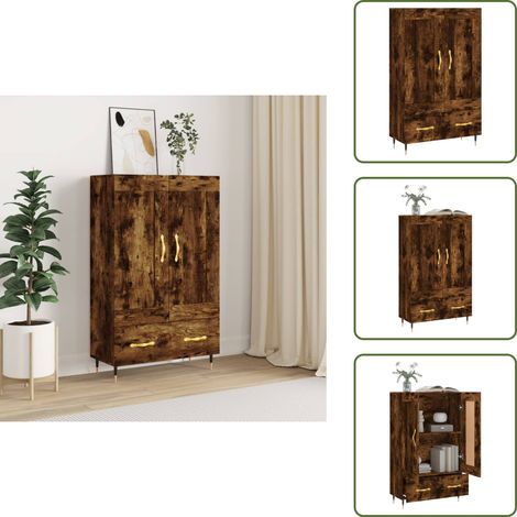 Buffet haut chêne fumé 69,5x31x115 cm bois d'ingénierie - Buffet Design Moderne - Meuble Rangement Cuisine - Armoire Murale - Commode Salon - Étagère Ouverte