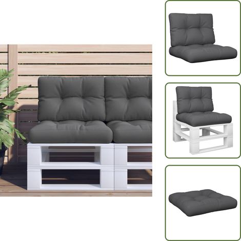 The Living Store Coussins de palette lot de 2 anthracite tissu - Coussins Exterieurs - Coussins De Terrasse - Coussins Jardin - Cushions Décoratifs - Mobilier De Jardin (1/5)