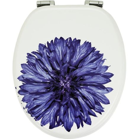 Sedile wc copri vater universale frizionato fantasia in mdf chiusura rallentata fantasia blue flower - confezione 1