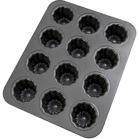 Geriffelte Backform mit 12 Mulden für den Backofen, Puddingform aus Metall, Backstäbe, 12 Mulden, für Gebäck, hitzebeständig, Antihaftbeschichtung, für hausgemachte Desserts. (1/5)