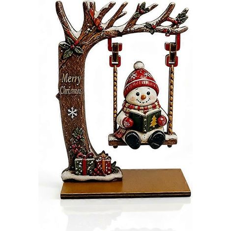 Décoration de table en bois représentant une balançoire de Noël, le Père Noël, un bonhomme de neige et un renne. Décoration festive pour les fêtes de fin d'année à la maison. (1/4)