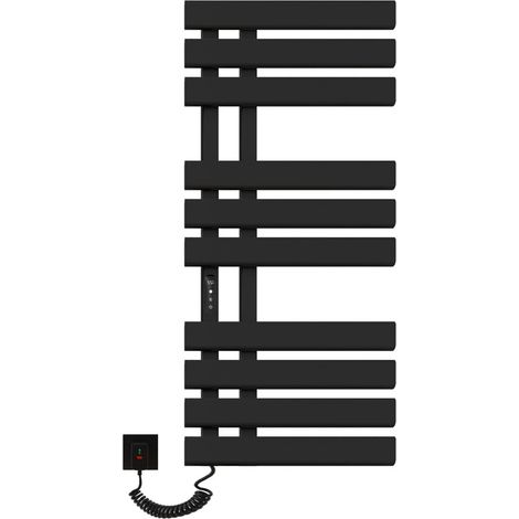 Radiador Toallero Eléctrico, 500x1100mm Toallero Baño Radiador, Secador de Toallas, Toallero Calentado, Secatoallas Electrico, Temperatura constante inteligente Calentador de Toallas Pared, Negro, Lzq