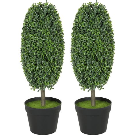 Plantes artificielles lot de 2 arbres résistants UV pots plastique ciment vert