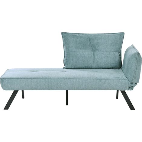 Chaise longue in tessuto con schienale regolabile e funzione letto lato destro idrorepellente color azzurro Rocamadour