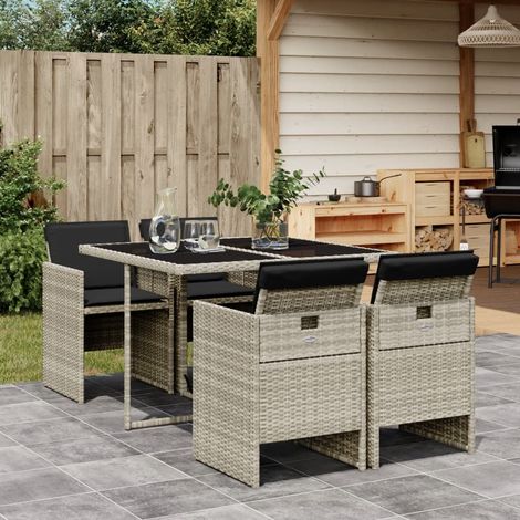 vidaXL Set Pranzo da Giardino 5pz con Cuscini Grigio Chiaro Polyrattan (1/5)