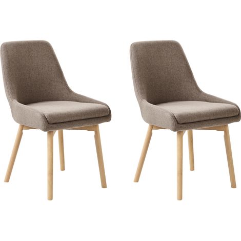 Conjunto de 2 sillas de comedor tela de poliéster con patas de madera maciza clara asiento acolchado marrón Melfort