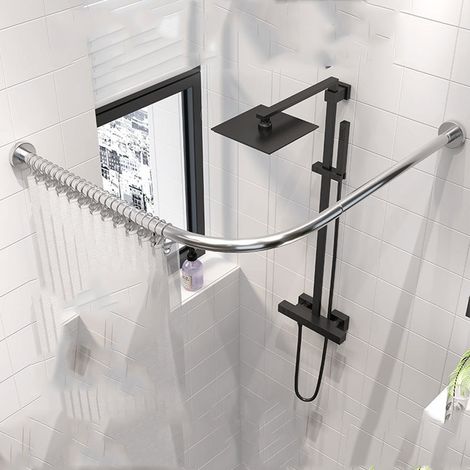 Tringle à rideau de douche en L, réglable d'angle [68-98 cm] × [68-98 cm], support de rideau de douche, pour baignoire, perçage requis, argent