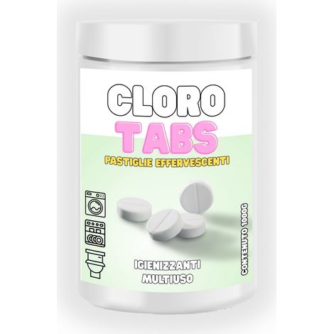 Cloro Tabs - Candeggina effervescente igienizzante in pastiglie multiuso Barattolo da 1kg Con Tappo Salvabimbo
