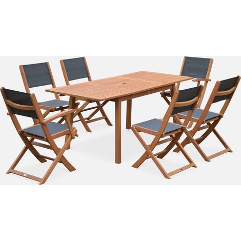 Set tavolo da giardino rettangolare allungabile in legno con 6 sedie