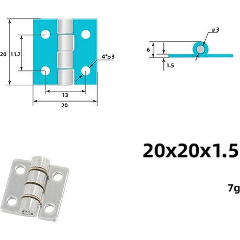 Charnière renforcée en acier inoxydable 304 (20 x 20 x 1,5) pour équipements mécaniques, charnière plate pliante industrielle robuste, charnière à plaque rabattable. (1/5)