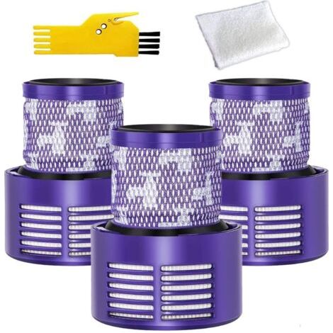 3-pack of washable filters for Dyson V10 and SV12 series vacuum cleaners, including cleaning brush and cloth Dyson replacement filters for the V12 and SV12 series. (1/5)