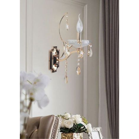 TrAdE Shop Traesio - Applique Da Parete Classica 1 Braccio Attacco E14 Cristalli Pendenti Gocce E68-1 - (1/2)