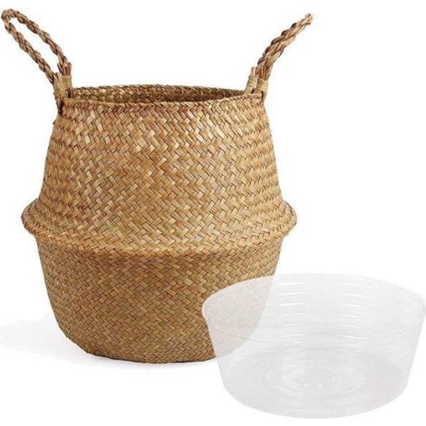en Jonc de Mer Tissé avec PoignéEs pour Panier de Rangement, Jouet, Lessive, Panier de Pique-Nique avec Plateau en Plastique (M) (1/4)