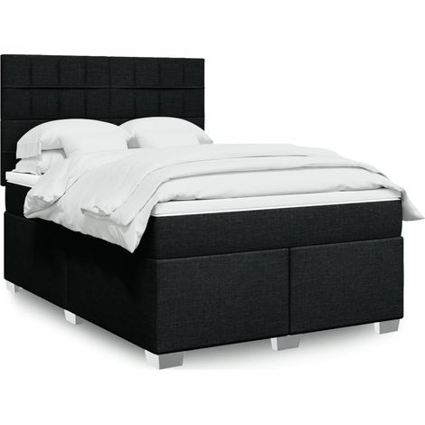 vidaXL Sommier à lattes de lit avec matelas Noir 140x190 cm Tissu (1/5)
