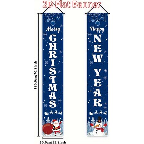 Bannière décorative à carreaux avec le Père Noël et un nouveau couplet de Noël 2026 - 180 x 30 cm - SDJDL-34