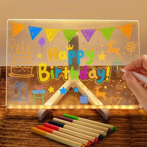 Tableau Acrylique Lumineuse Message LED,Tablette Dessin Lumineuse Effaçable avec 7 Stylos Néons,Cadeau Tableau D'écriture 30x20cm (1/5)