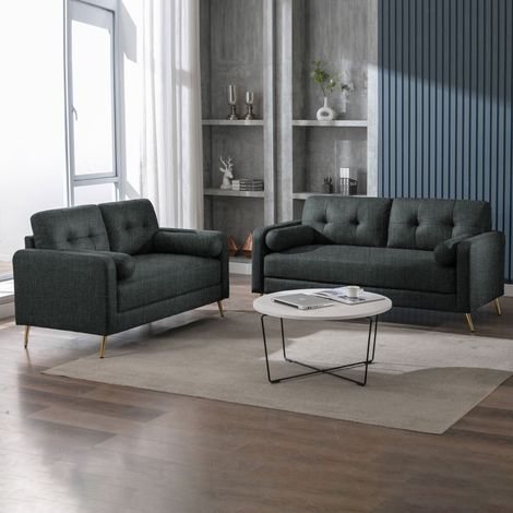Ensemble de canapés 3+2 places en microfibre anthracite - GLIMAR