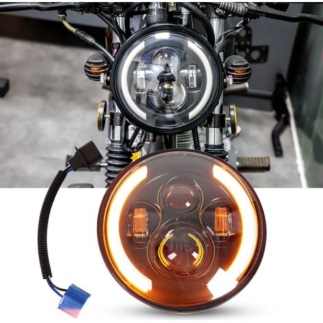 Phare rond à LED de 7 pouces avec feux de jour bicolores (forme de croissant) pour motos (1/5)