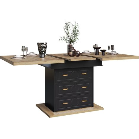 Table extensible avec LED-Plateau bois-6 personnes-Pour cuisine,salle à manger,terrasse 110-140x80x75cm (1/5)
