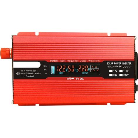 Convertisseur de 1000W 2000W 12V 240V Onduleur USB avec 1 prise et écran LCD - rouge (1/5)