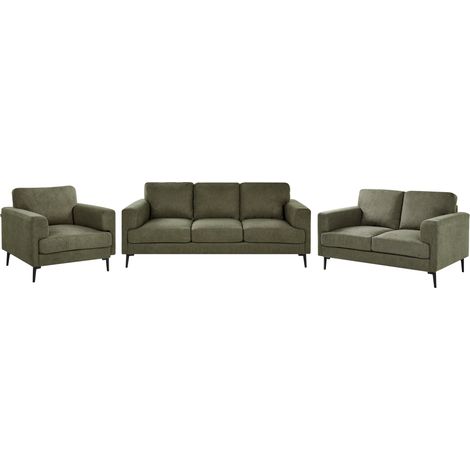 Conjunto de sala de estar 6 plazas minimalista de estilo moderno de mediados siglo de tela patas metálicas reposabrazos rectos verde Lousto (1/5)