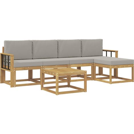 Set di divani da esterno 6 pz 5-Posti Bianco e Grigio Chiaro vidaXL (1/5)