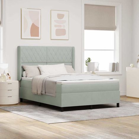 Boxspringbett mit LED-Lichtleisten Hellgrau 140 x 190 cm Samt