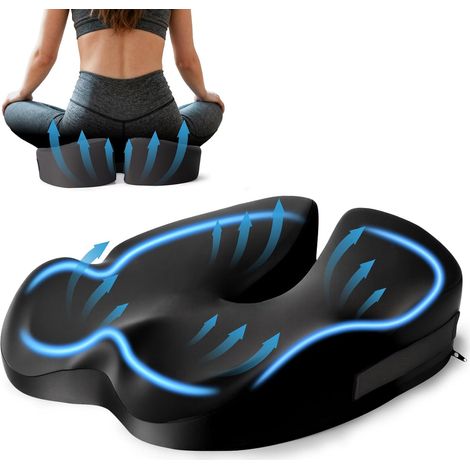 Coussin Chaise, Coussin De Siège Ergonomique, Coussin Chaise Bureau en Mousse à Mémoire avec Base Antidérapante, pour Soulager La Pression, pour Chaise De Bureau, Siège De Voiture (1/5)