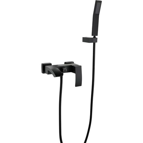 SJQKA Wand-Wasserfall-Badewannenmischer, komplett aus Kupfer, Wand-Badezimmer-Badewannen-Wasserhahn, Haushalts-Wand-Warm- und Kalt-Dusche, Wasserfall-Einzelduscharmatur (schwarz)
