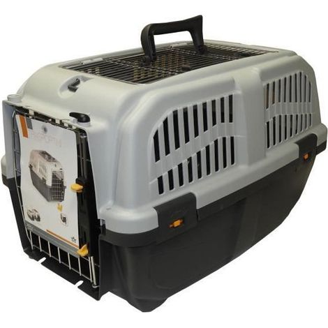 Caisse de transport pour chien et chat 55x36x35cm – 2 aérations latérales – Grille en métal – Sécurisée avec loquet – Aime