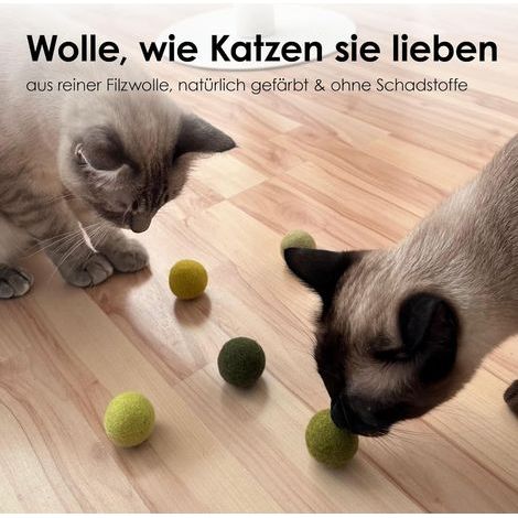 Lot de 6 balles en feutre pour chat - Jouets naturels en laine - Couleurs variées (1/5)