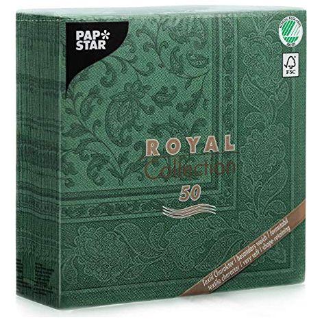 50 tovaglioli "Royal Collection" 1/4 piegati 40 cm x 40 cm, verde scuro "Ornaments" (1/4)
