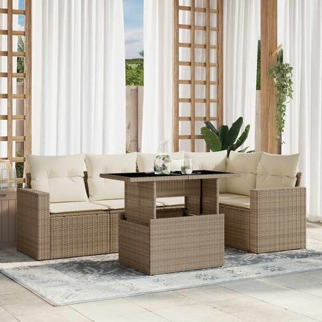 Vidaxl – Salon de jardin modulable 6 pcs – Résine tressée beige – Coussins épais amovibles – Table réglable pour repas extérieur (1/6)