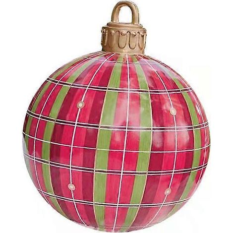 Boules de Noël gonflables décorées de 60 cm, sphères de Noël en PVC pour l'extérieur, décorations pour sapin de Noël, motif quadrillé rouge (1/5)