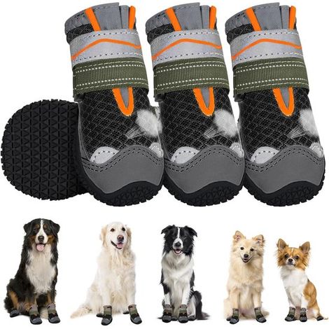 Hundeschuhe Pfotenschutz 4er-Pack Atmungsaktive rutschfeste Sohle Reflektierender Klettverschluss Geeignet für kleine und mittelgroße Hunde Nr 4 (1/5)