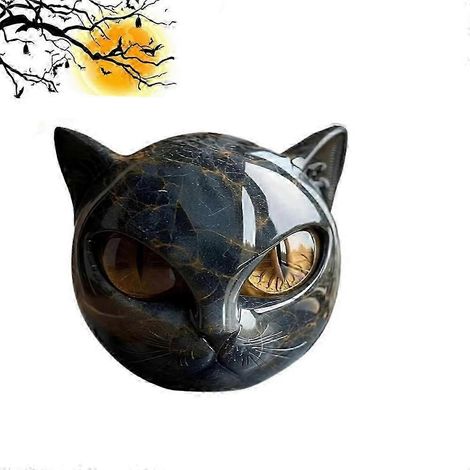 Sculpture de chat noir en pierre – Cadeau de décoration élégant (1/5)