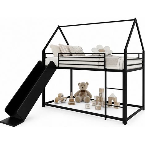 CHICFURN Cama alta infantil 90x190 cm de metal negro con tobogán, sin colchón (1/5)