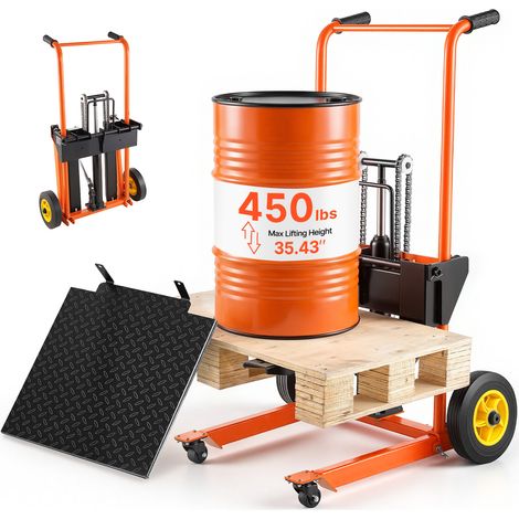 VEVOR Carrello Elevatore Manuale Idraulico, Carico 205 kg, Carrello Elevatore per Sollevamento Materiali con Ruote Girevoli, Gambe Fisse, Altezza di Sollevamento 90 cm, Design Pieghevole e Portatile (1/5)