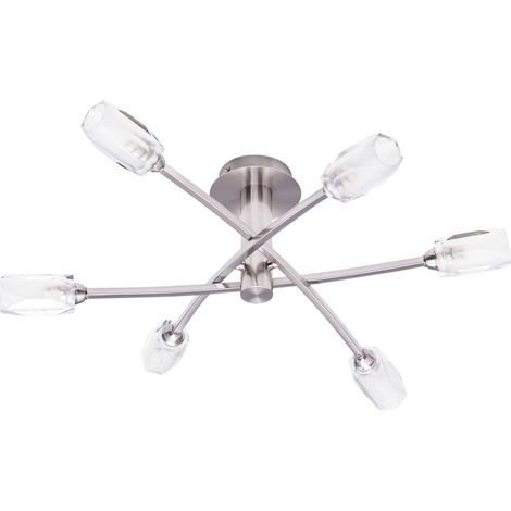 Litecraft Macti Ceiling Light Semi Flush 6 Arm With Cut Glass Shades - Nickel (1/5)