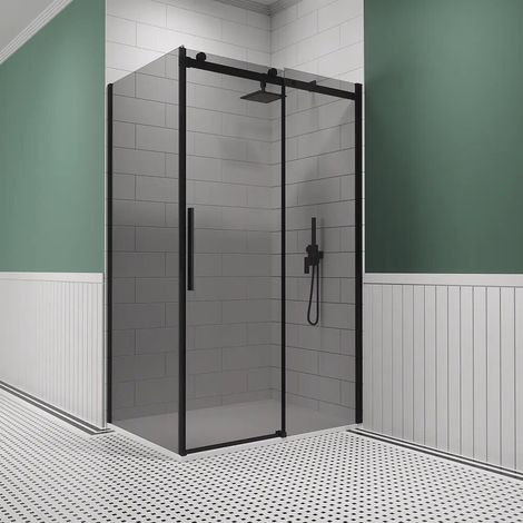 Box doccia 80x120 cm scorrevole vetro 8mm fum profili nero opaco h195cm Creta (1/5)