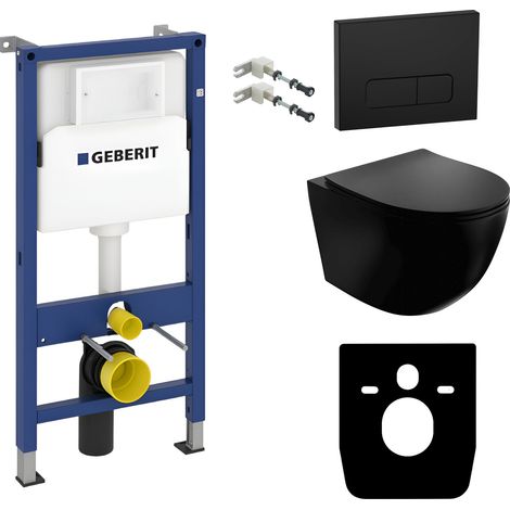 GEBERIT WC Set mit Vorwandelement, Wand-WC und Spülknopf