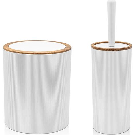 Set 2 pezzi Porta scopino e Pattumiera 5lt Bianco dettagli effetto legno Blob (1/5)