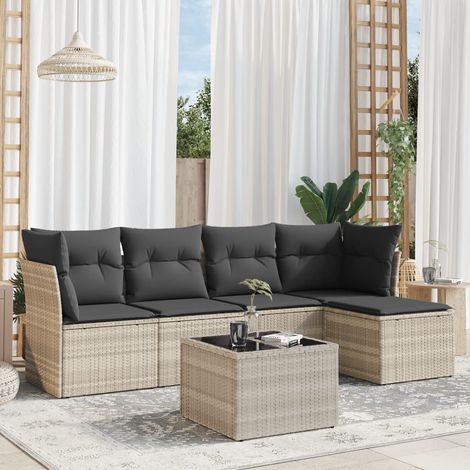 Set de sofás de jardín 6 pzas y cojines ratán sintético gris vidaXL (1/3)
