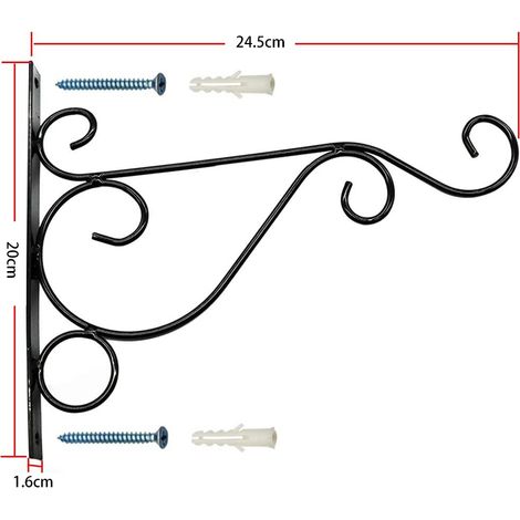 2PCS crochets métalliques pour suspensions de plantes, supports muraux extérieurs pour pots de fleurs, mangeoires à oiseaux, carillons éoliens et lanternes (1/4)