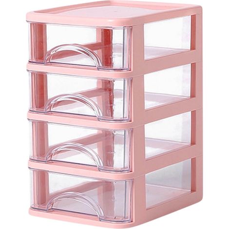 Boîte De Rangement Bureau - 4 Tiroirs En Plastique Transparent - Pour Cosmétiques Et Fournitures De Bureau - Usage Intérieur - Hauteur 23,5 cm (1/3)