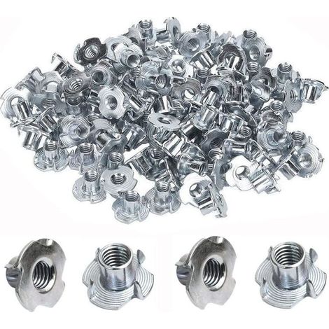 Lauwexe – Lot de 100 écrous en T M8 acier au carbone – Fixation pour pieds de meubles bois – Résistance à la corrosion – 10 mm (1/5)