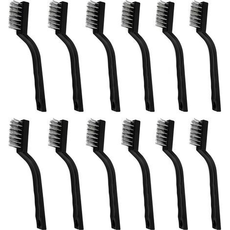 12 Pieces Mini Brosses Métalliques, 17 cm Brosse Acier Inoxydable, avec Manche Incurvé, Brosses en Laiton, Brosses Métalliques en Acier Inoxydable (1/4)