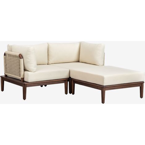 SKLUM Modulares 2-teiliger Sofa mit 2 Ecksesseln und Hocker in Akazie Giulia Creme-Beige                                  